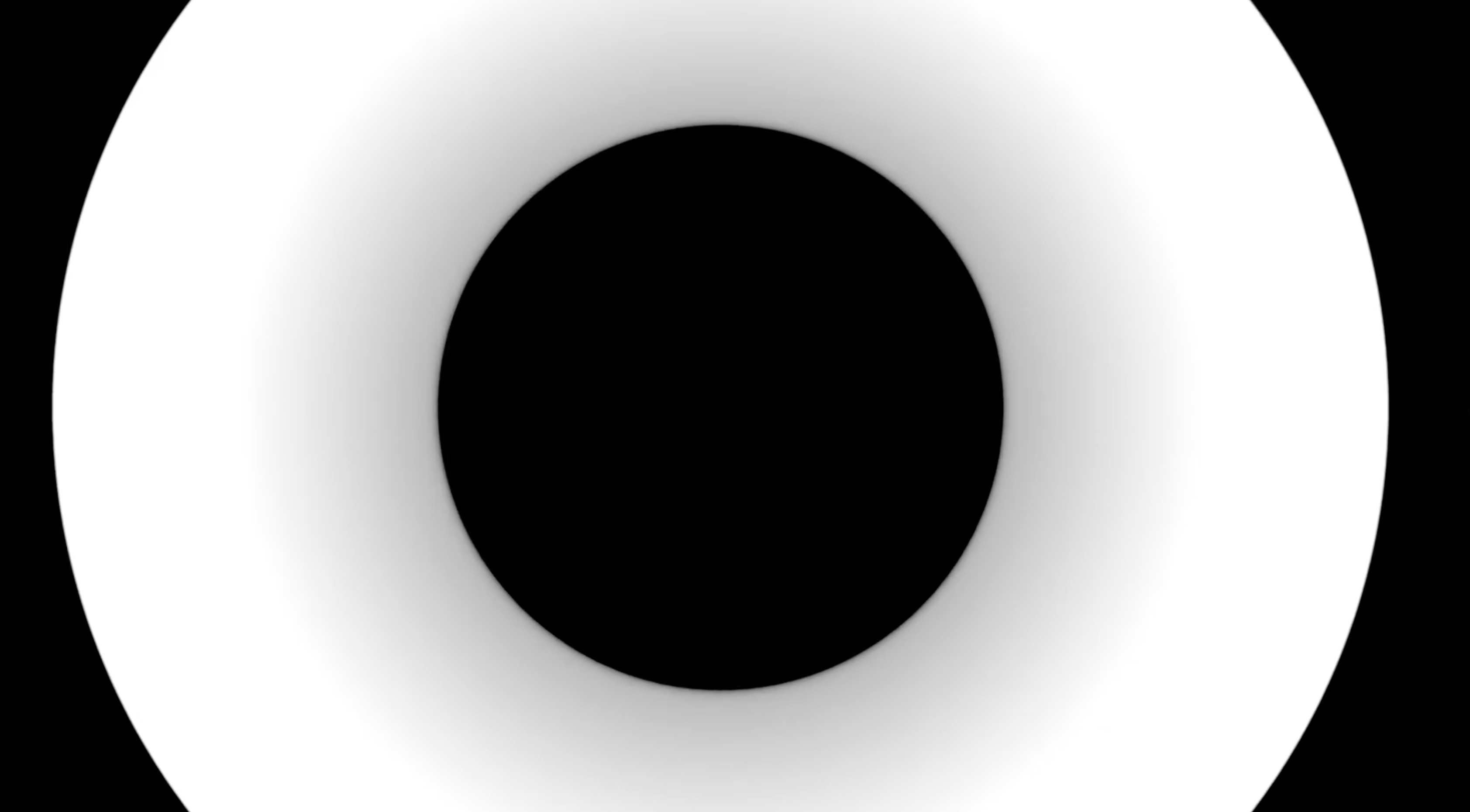Black circle in the center framed by white ring. The white ring is within a black rectangular frame.